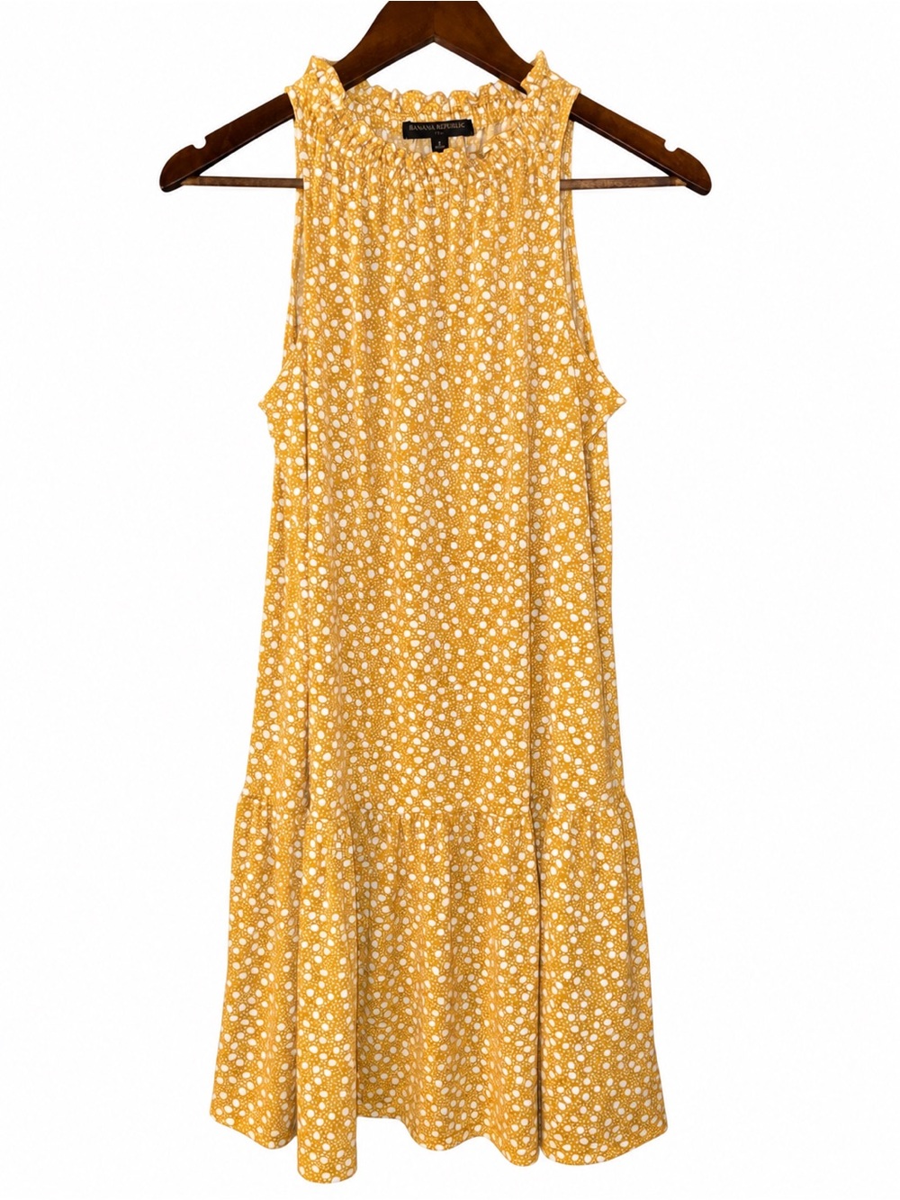 Banana Republic Mustard Yellow Abstract Print Ruffle Midi Dress Small
